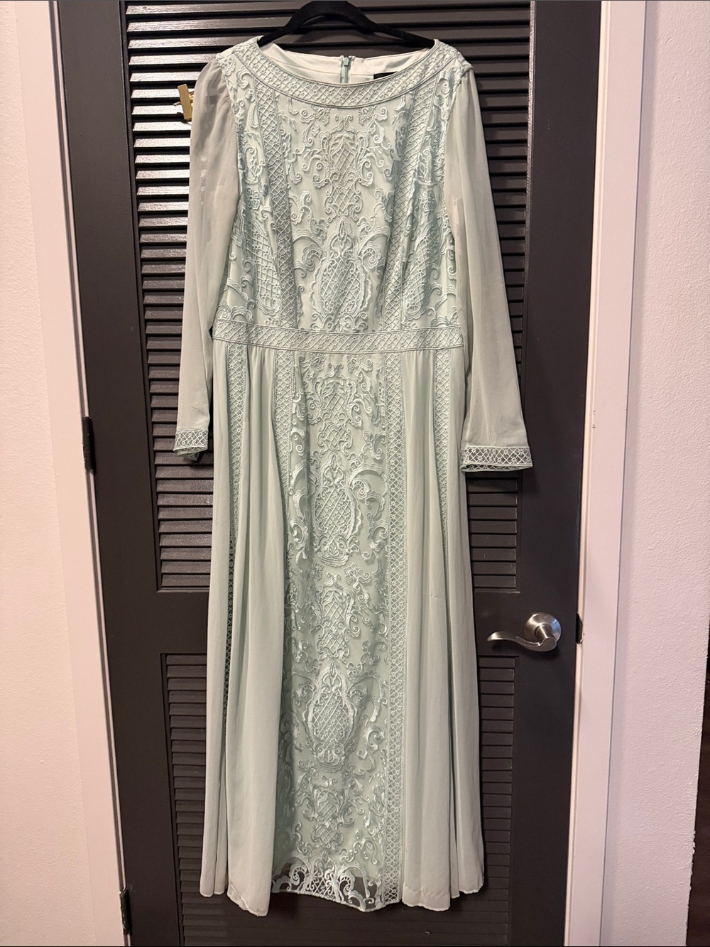 Tadashi Shoji Mint Green Beaded Long Sleeve Evening Gown